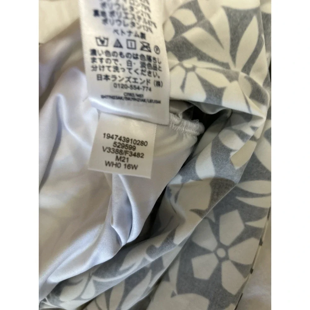 Lands' End Black White Havana Floral Underwire Tankini SWIM TOP 16G Stretch